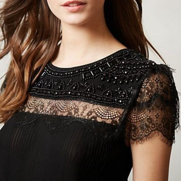 Anthropologie Tops - ANTHRO Vineet Bahl Beaded Top Black Lace Blouse L